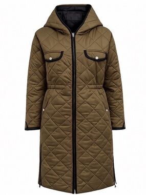 Tribal Reversible Long Quilted Coat Medium Khaki Green Black